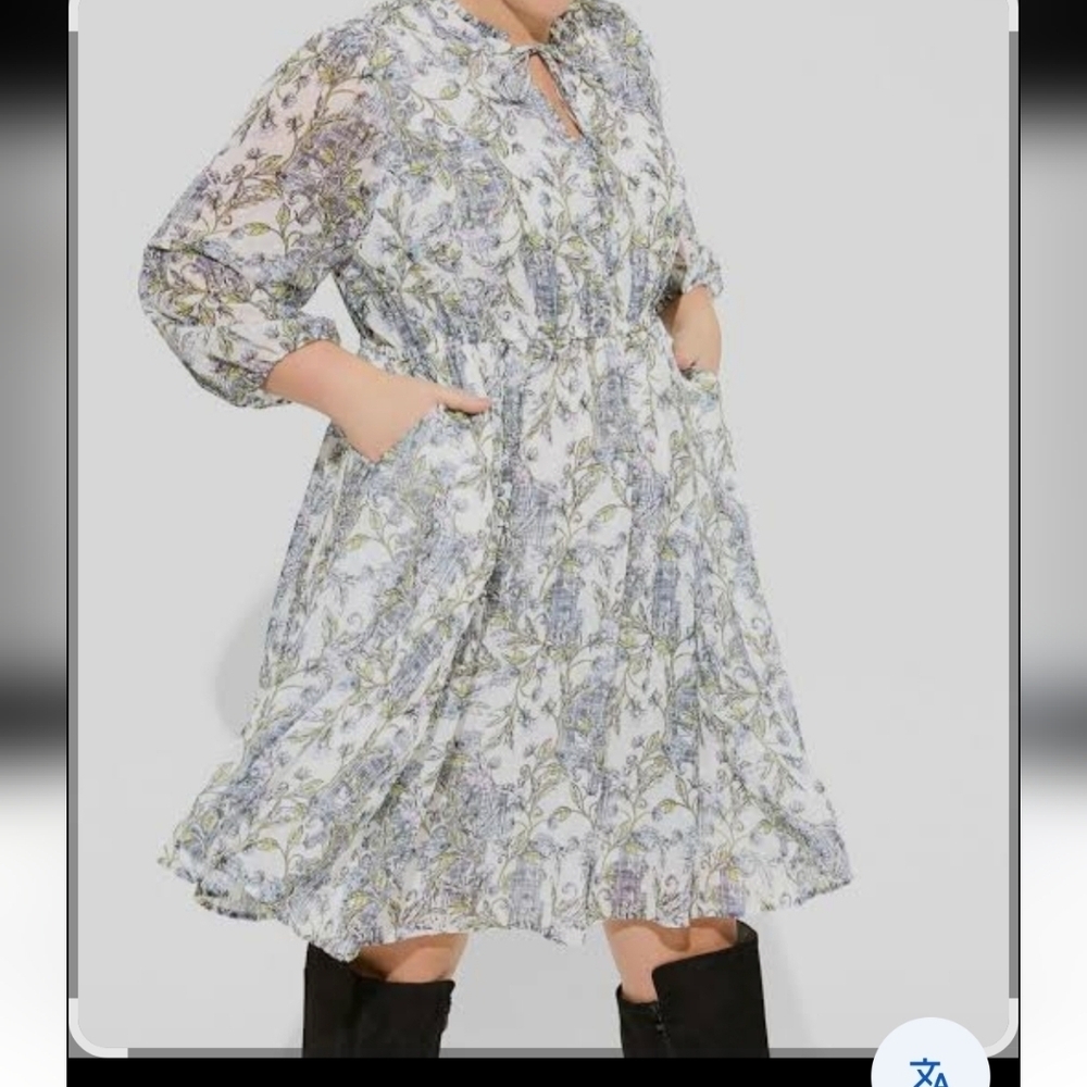 Torrid Blue and Gray Long Sleeve Sundress